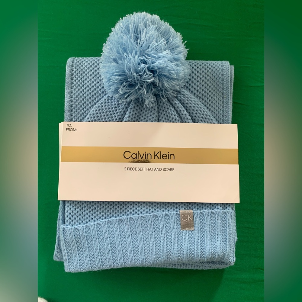 Calvin Klein Sky Blue Knit Hat & Scarf Set